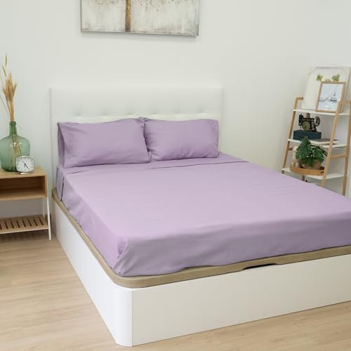 BESCH Juego de Sábanas de 4 Piezas -Ropa de Cama Poliéster para Cama de 135 - Sábana Encimera 210x270cm, Bajera Ajustable 135x200+27cm y 2 Funda Almohada 50x75cm (Lila)