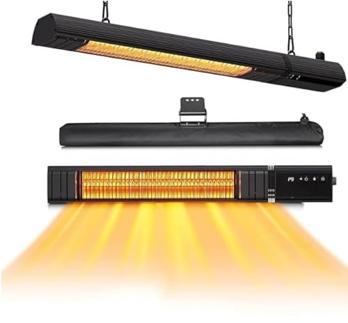 Patio Heater Wall Mounted 2000W, Electric Infrared Heater with Remote Control, 9 Heat Levels, 24H Timers, 1s Heating Carbon Fiber Tube Heater for Indoor & Outdoor Use