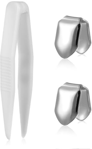 Healeved Hip Hop Teeth Grill 2 Pack Single Tooth Shiny Electroplate Teeth Decoration Costume Party Halloween Birthday Music Concert Photo Shoot Accessories