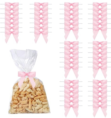 XIABYAYU Mini Fiocchi Rosa, 50 PCS Fiocchi Piccoli in Raso, Mini Fiocchetti Rosa, Fiocchetti da Regalo per Regalo, Sacchetti Snack, Fai da Te Sacchetti Caramelle