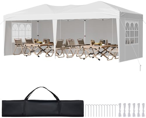 VEVOR Pop Up Canopy, 10 x 20 FT Instant Canopy Portable Gazebo with 3 Sidewalls & 2 Ventilated Windows, Height Adjustable Pop-Up Outdoor Shelter Tent for Events, Patio, Backyard, Party, Parking