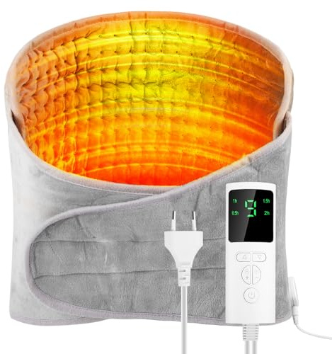 Aicharynic Cuscino riscaldante elettrico, 125 x 30 cm, cuscino riscaldante con spegnimento automatico, 9 livelli di temperatura, 4 impostazioni temporali per schiena, collo, spalle piedi