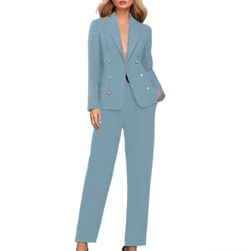 Yekdmxop Tailleur Mujer Elegante Curvy Conjunto 2 Piezas Pantalones y Chaqueta Ceremonia Traje Completo Elegante Business Conjunto de Pantalón y Blazer Manga Larga Color Liso para Bodas y Fiestas