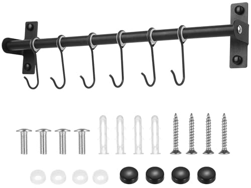 SANDUNKEJI Porte-Ustensiles Mural Léger en Acier Inoxydable Noir avec 8 Crochets - Organisation Parfaite pour Tasses, Mugs, Couverts et Petits Ustensiles de Cuisine
