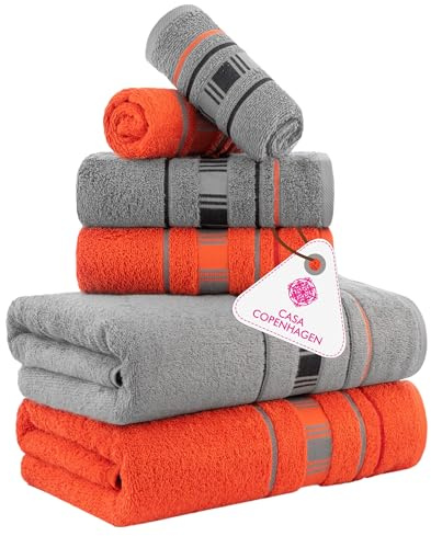 Casa Copenhagen Juego de Regalo de 6 Toallas de baño, 600 gsm,Gris roja