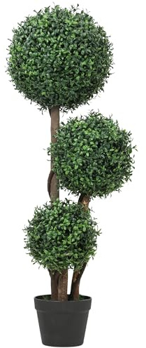 HOMCOM Palla artificiale di bosso grande 100cm a tre sfere, pianta artificiale in plastica con tronco di legno in vaso, pianta finta come reale per soggiorno camera da letto ufficio giardino