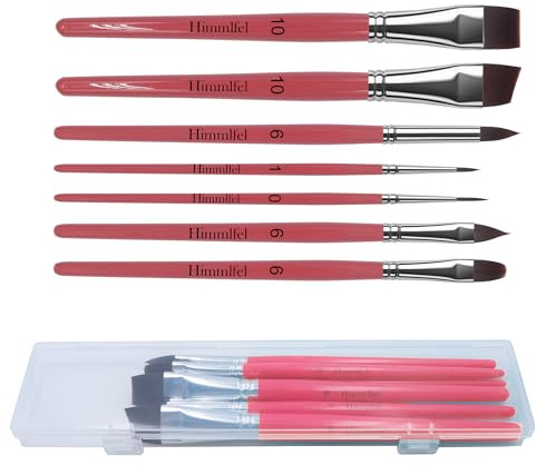 Himmlfel pinceles pintura facial, 7 piezas pinceles acrílico para acrílico, acuarela, óleo,gouache,pincel artístico para Halloween, cosplay, nail art, pintura facial y pintura al temple (Rosa intenso)