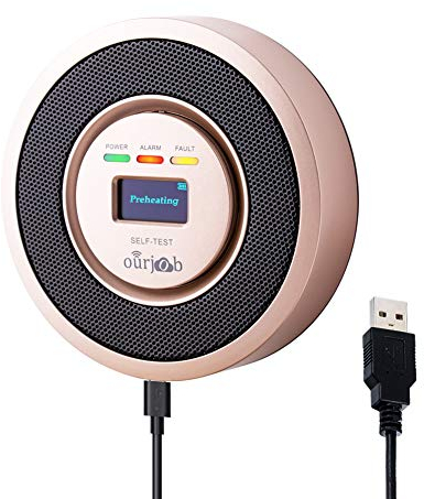 Gas Detectors Alarm-Ourjob, Household LPG/Natural/Coal Gas Combustible Gas Leak Monitor, Propane Butane Methane Gas Sensor, USB Powered, Digital Display, Sound Light Warning (Champagne)