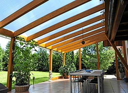 Acrylshop24 Terrassendach Terrassenüberdachung Carport Komplettset ECO Polycarbonat 16mm klar 3500mmx5110mm (TxB)