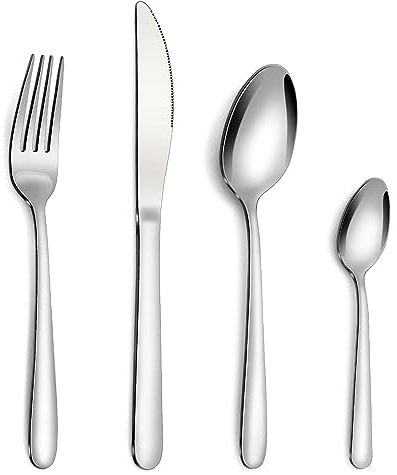 Bestdin Set di posate da 24 pezzi, set di posate per 6 persone, in acciaio inox con coltello, forchetta, cucchiaio, posate in acciaio inox di alta qualità, lucidate e lavabili in lavastoviglie.
