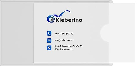 KLEBERINO Visitenkartentaschen selbstklebend | transparent | schmale Seite offen mit Daumenaussparung | Visitenkartenhüllen zum Kleben | Selbstklebetaschen Glasklar 95 x 60 mm (20)