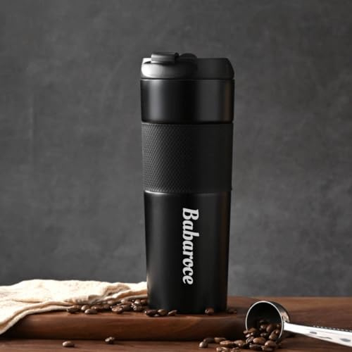 Babaroce French Press Coffee Maker Stainless Steel Coffee Press Travel Mug Insulated Camp Tea Press Tea Maker Double Wall Portable Camping Travel Coffee Pot Tumbler Keeps Hot & Cold For 12 Hours 16oz