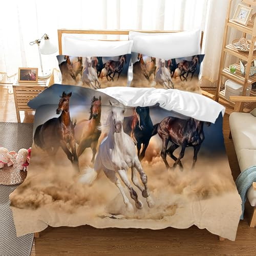 CXYXHW Juego de ropa de cama de 3 piezas, funda nórdica con estampado 3D, diseño de animales y caballos, microfibra, fácil cuidado, con funda de almohada, para adolescentes, niños y niñas (F, 135 x