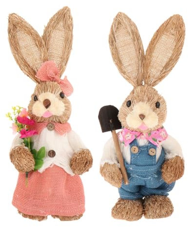 MagiDeal Adornos de de Paja de Pascua, esculturas de Conejo de Paja Artificial, estatuilla de para decoración de Boda de Granja de Pascua, 2, Estilo c