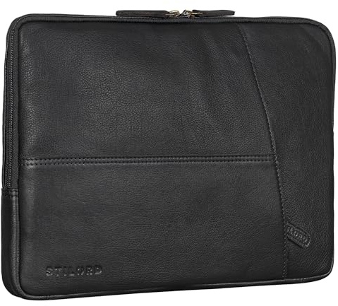 STILORD Chuck Stylé Pochette Ordinateur 15,6 Pouces Cuir Housse pour MacBook 16 Pouces Porte Document Femme Protection Sacoche Homme Cuir Naturel Couleur:noir