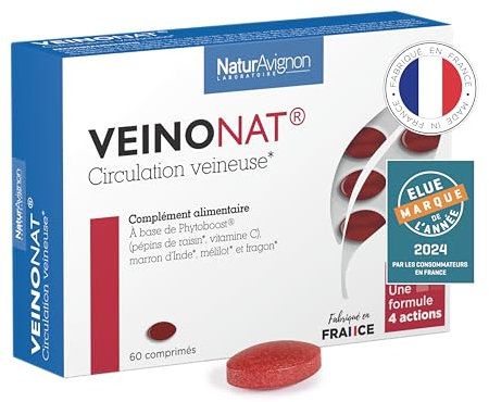 NaturAvignon Veinonat Comprimés | Complement alimentaire circulation sanguine jambes | Marron d'Inde + Pépins de raisin + Fragon + Mélilot | stimulateur circulatoire jambes | 60 comprimés (30 jours)