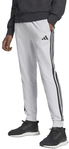 Adidas Mens Essentials 3-Stripes French Terry Sportswear Pants, Light Grey Heather/Black, Small