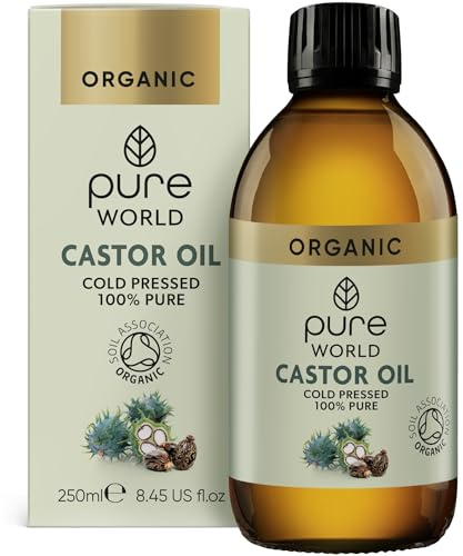 Organic Castor Oil Premium Glass Bottle Cold & Freshly Pressed 250ml Hexane Free, Skin Moisturizing, Conditioning, Hair, Eyelashes & Eyebrows- Food Grade