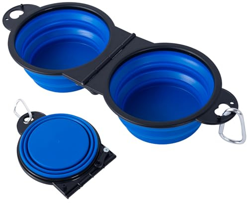 2 en 1 Pliant Bol en Plastique pour Chat/Chiens ，Non assemblé en Plastique,Une pièce moulée Design Bol d’Eau pour Chien,Bords pliés à 180 degrés Portable Gamelle de Voyage pour Chien (Bleu)