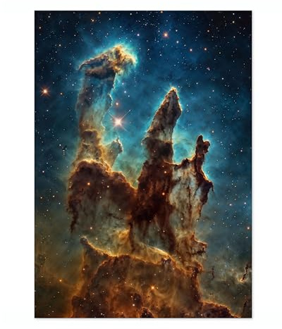 Animato Pillars Of Creation - Hubble Space Poster, Graphic Planets, Stars & Galaxies Art Prints, Sci-fi Bedroom Home Decor, A4 (Print Only) - 29.7x21cm