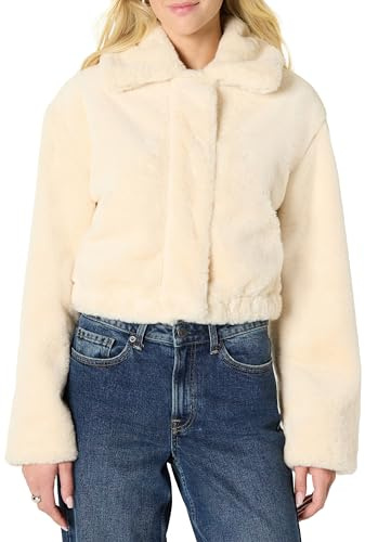 Amazon Essentials Giacca Corta Oversize in Pelliccia Sintetica con Colletto Donna, Crema, XS