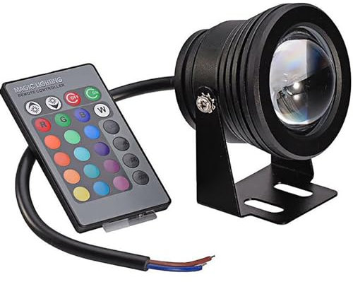 Luz LED subacuática RGB para Estanque con Control Remoto, Foco de 10 W con Soporte Ajustable, Resistente al Agua IP68, Ideal para iluminación y decoración de paisajes subacuáticos, fácil de Instalar