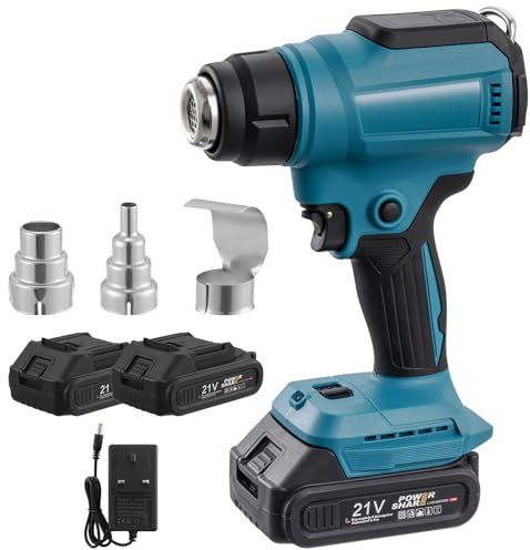 Bellanny Heat Gun for Makita 18-20V Battery (with Battery), 3 Nozzles, 2-Temp Setting Max 550°C Cordless Hot Air Gun for Bending Pipes, Welding, Colour Removal