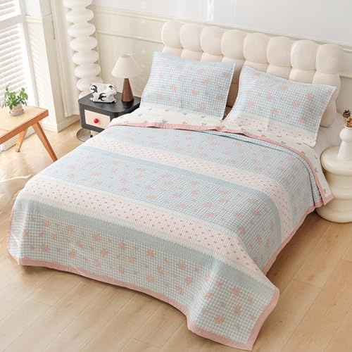 Highdi Colcha Acolchada, Colcha Cama Multiusos Leicht Patchwork, Estampado de Dibujos Animados Manta Sofa Suave, Manta Cama Reversible & Lavable (Azul Rosa,225x250cm)