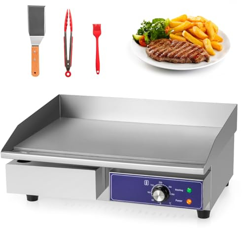 GiantexUK 2800W Commercial Electric Griddle, 55cm Flat Hotplate | Stainless Steel Countertop Grill with Adjustable Temperature & Accessories for Kitchen BBQ Grill Bacon Fryer Steak