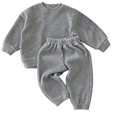 Ensemble de survêtement 2 pièces pour filles et garçons - Pull et pantalon de jogging - Ensemble complet tendance - Vêtements de sport décontractés - Tenue de sport, gris, 2-3 ans