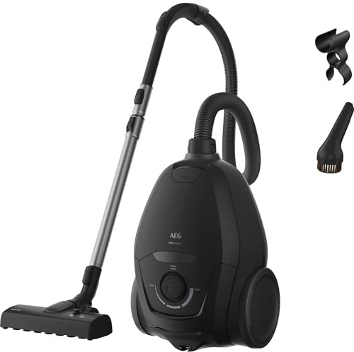 AEG Aspirador con Bolsa VX83-2EBR, Silencioso 64 dB, AllFloor Auto Boquilla para Todo Tipos De Suelos, HEPA Filtro Lavable, 12 m Radio de Acción, 3,5 L Capacidad, 750 W, Negro