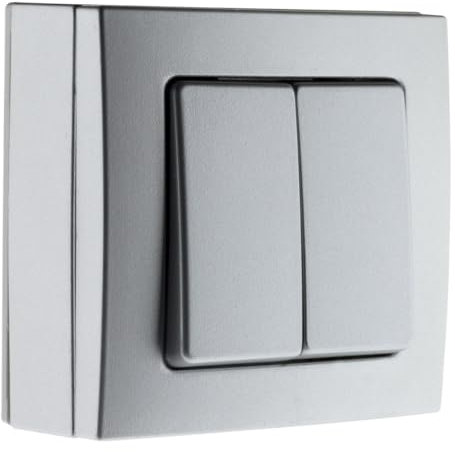 Zenitech - Interruptor Conmutador Doble 10A Superficie Borne Automático Bel'Vue - Gris - Dispositivo Eléctrico Sin Tornillos a la Vista - Compatible con Molduras Estándar - Mecanismo Desmontable