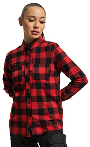 Urban Classics Damen Ladies Turnup Checked Flanell Shirt Hemd, blk/red, L