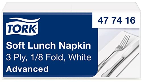 Tork Soft Lunchserviette Weiß, 1/8-Falz, 3-lagig, 33 cm × 33 cm, 150 Servietten, 477416