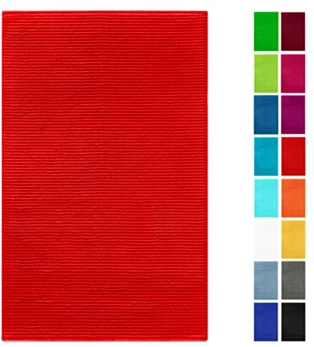 Lashuma Flauschiger Badvorleger Rot - Scharlach, Linz Badeteppich 50x80 cm schnelltrocknend Baumwolle