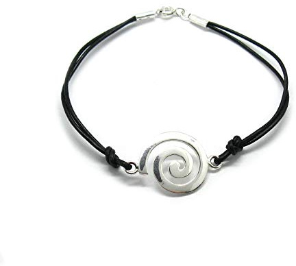 Sterling silber armband Spirale mit schwarzem Leder 925 Empress jewellery