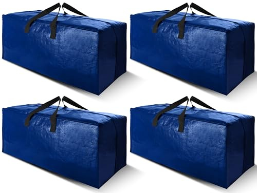 Cosy Family 4 Pack Heavy Duty Extra Large Moving Bags with Backpack Straps - Strong Handles & Zippers, Storage Totes For Space Saving, Fold Flat, Alternative to Moving Box (X-Large-Set of 4, Blue)