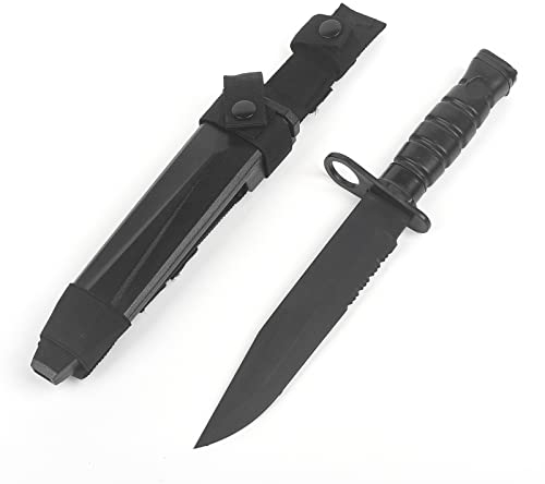 QIRUIMY Tactical M10 Bayonet Plastic Knife,Bendable Rubber Combat Knife with Sheath,Airsoft Military Training CS Dagger Model Dress Up Wargame Accessory (Black)