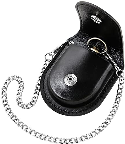 Tiong Pochette de montre de poche vintage en cuir synthétique noir/marron de 45 mm pour homme, 04-noir argent, Classique