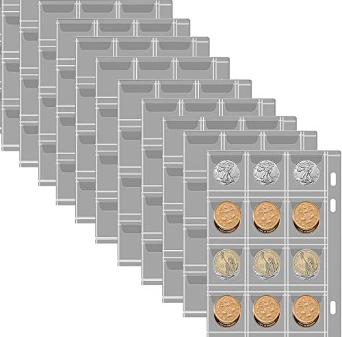 HNBTX Fogli per Monete da Collezione,Tasche Raccoglitore Monete,Tasche Porta Fogli per francobolli,Tasche Pagine per Album di Banconote,(20 Pagine 40mm*45mm=240 Scomparti)