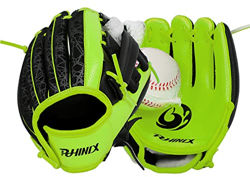 PHINIX Baseball Glove Tee-Ball Mitts for Kids Play & Training 8 .5- 9 (8.5, Yellow with Ball)
