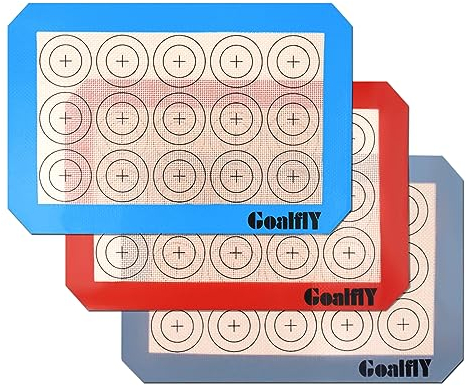 Set di 3 tappetini da forno in silicone per macaron, piccoli, 30 x 20 cm, antiaderenti, per macaron, biscotti, pasticceria, pizza