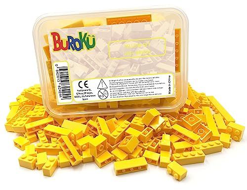 Yellow Set - Confezione da 165 mattoni da costruzione gialli. Varie misure. Bricks giocattolo compatibile con tutte le marche. Grandi pezzi gialli.