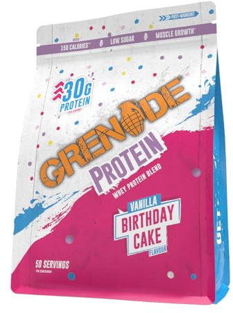 Grenade Whey Blend High Protein Powder, Low Sugar with 30g Protein per Serving, (50 Servings) - Birthday Cake, 2 kg (Pack of 1)