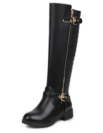 ticticlily Bottes Hautes pour Femmes avec Fermeture Eclair Botte d'équitation Bottes Femmes Talon Plat C Noir 44 EU