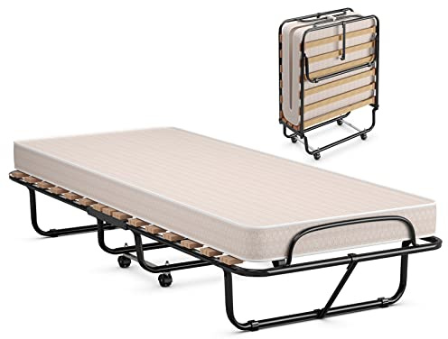 GOPLUS Lit Pliant 1 Personne Matelas 80x180CM, Lit Pliant Adulte avec Matelas en Mémoire 10 cm Orthopédique,Charge 120KG, Lit Pliable pour Invités et Othopédiques, Cadre 80 x 190 CM