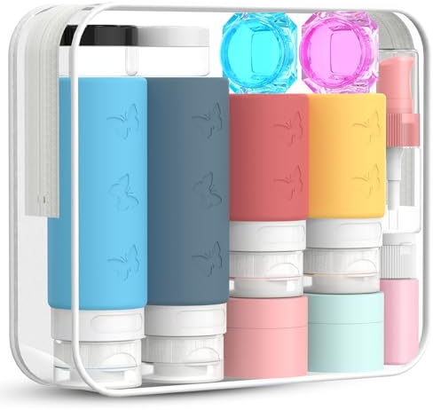 PLUSYES 26 Pack Squeezable Silicone Travel Bottles Set - Empty, Leak-Proof, Refillable Containers for Toiletries, TSA Approved Travel Accessories for Women, Airplane Travel Essentials