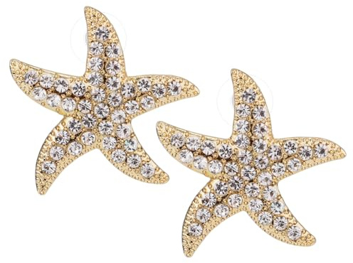 Boucles d'Oreilles Étoile de Mer en Strass Doré, 3,5cm Style Bohème Chic Océan pour la Plage d'Été - Cadeaux d'Halloween pour Femmes Filles