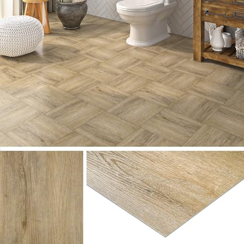 Livelynine Suelo Vinilico Autoadhesivo Madera Roble Claro Vinilo Suelo Cocina Autoadhesivo Baldosas Adhesivas Suelo Baño 30x30 32-Baldosas Suelos de Vinilo Adhesivos para Suelos Efecto Madera Natural