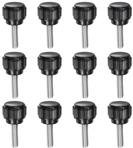 sourcing map 12pcs Knurled Clamping Knobs M4 x 16mm Metric 304 Stainless Steel Male Thread Thumb Screw on Type 14mm Plastic Round Head Threaded Hand Bolt Stud Knobs Black